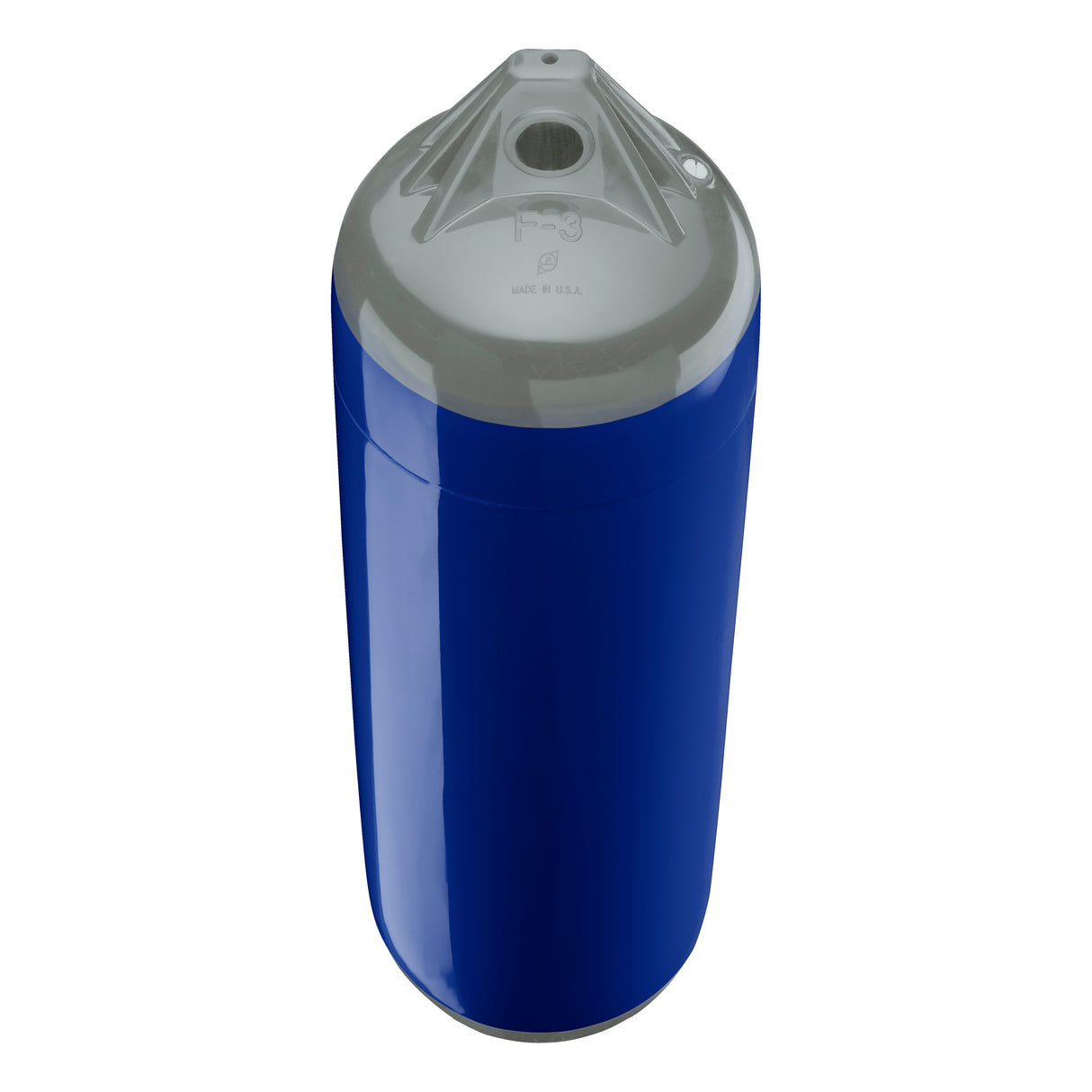 Cobalt Blue boat fender with Grey-Top, Polyform F-3 angled shot
