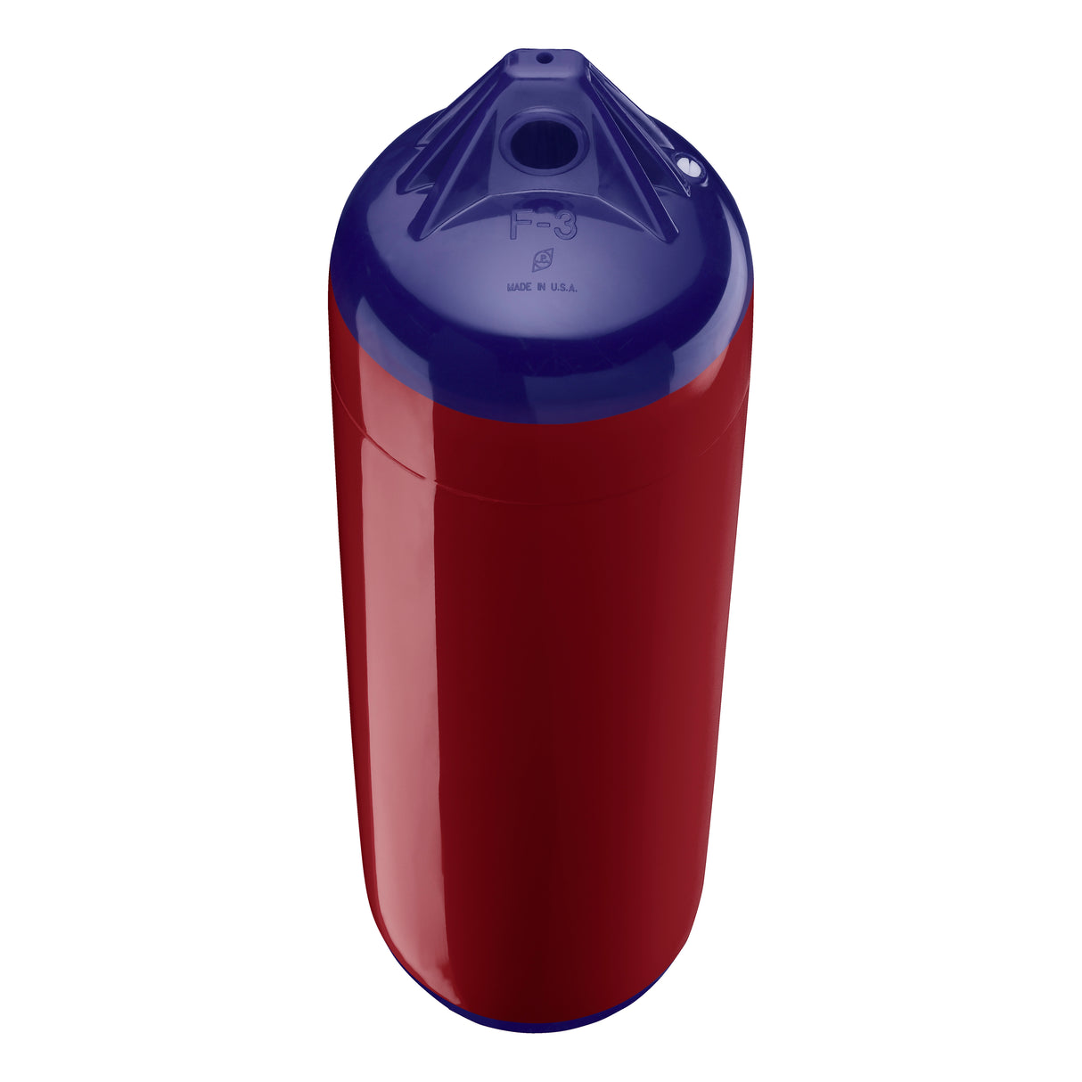 Burgundy boat fender with Navy-Top, Polyform F-3 angled shot