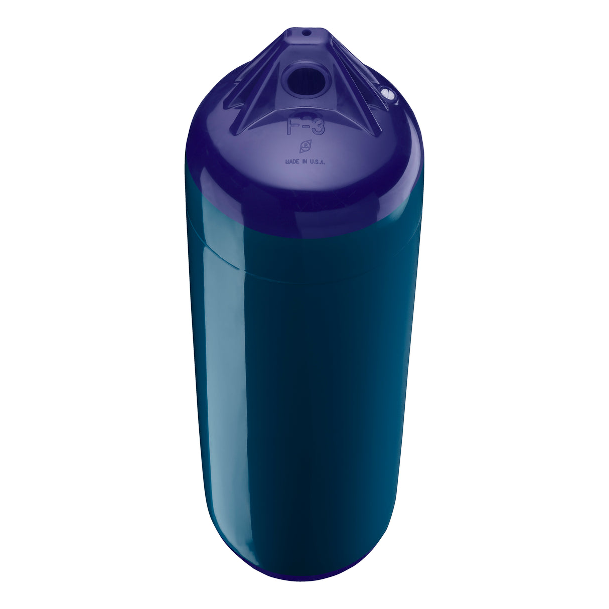 Catalina Blue boat fender with Navy-Top, Polyform F-3 angled shot