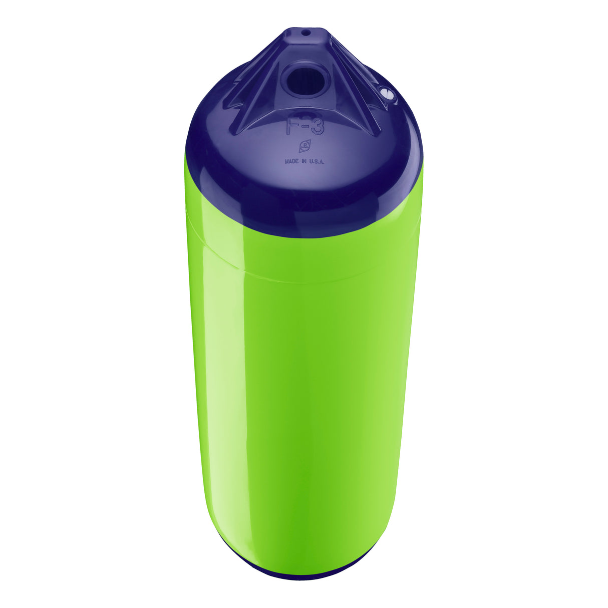 Lime boat fender with Navy-Top, Polyform F-3 angled shot