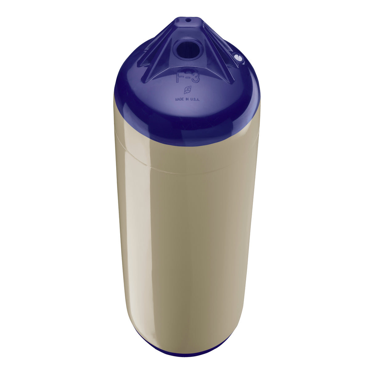 Sand boat fender with Navy-Top, Polyform F-3 angled shot