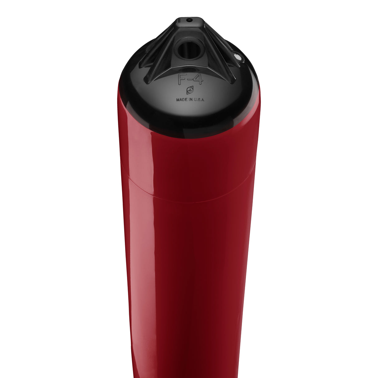 Burgundy boat fender with Black-Top, Polyform F-4 angled shot