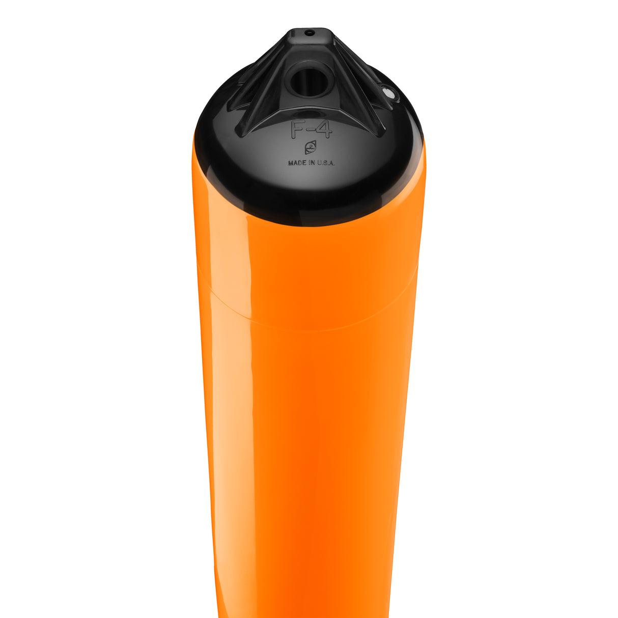 Orange boat fender with Black-Top, Polyform F-4 angled shot