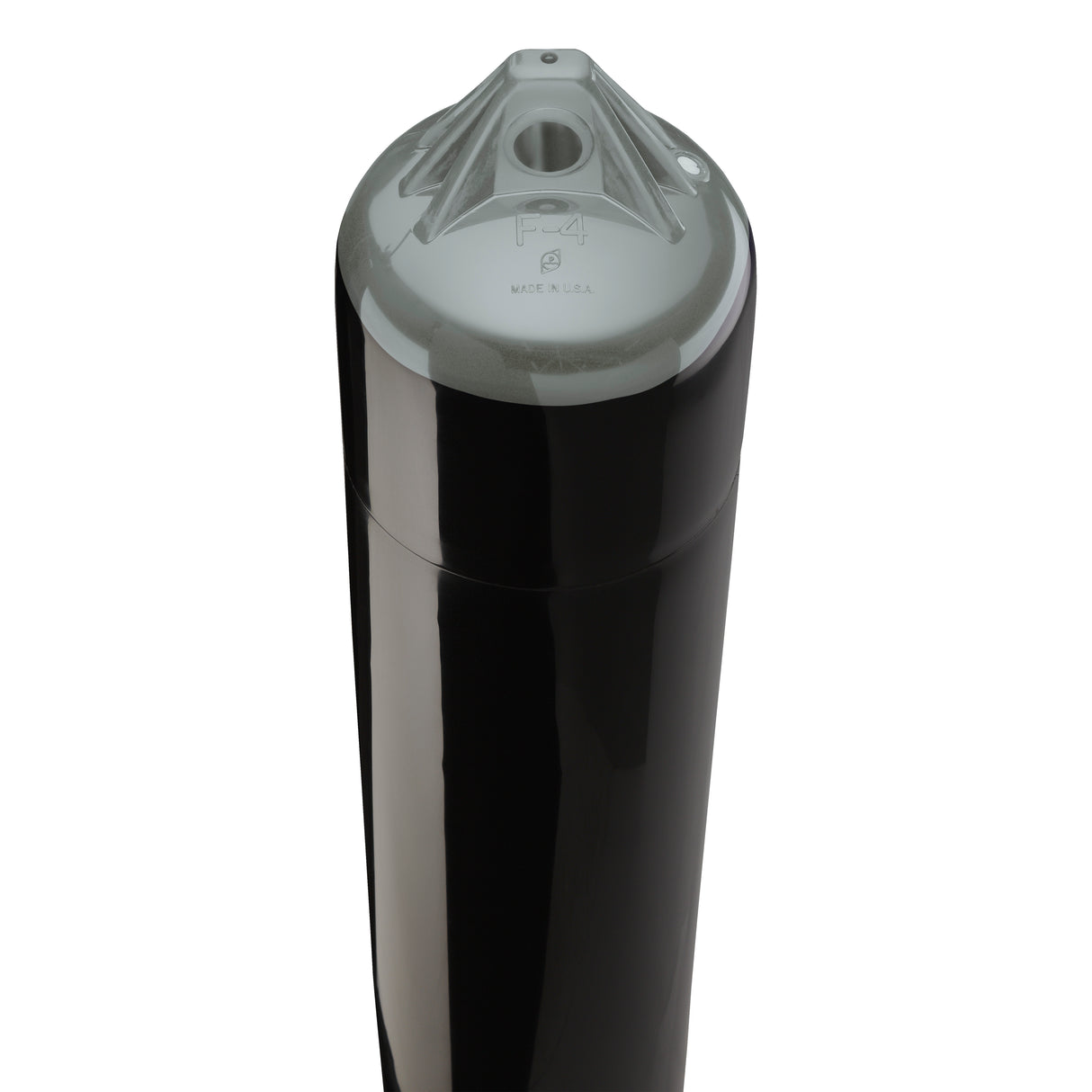 Black boat fender with Grey-Top, Polyform F-4 angled shot