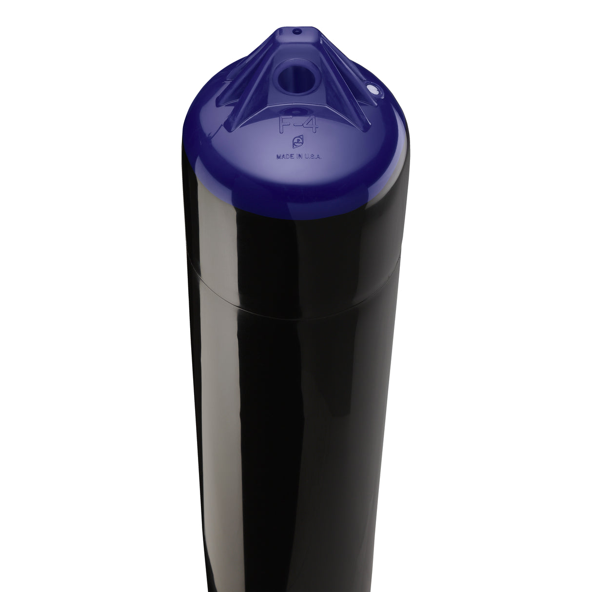 Black boat fender with Navy-Top, Polyform F-4 angled shot