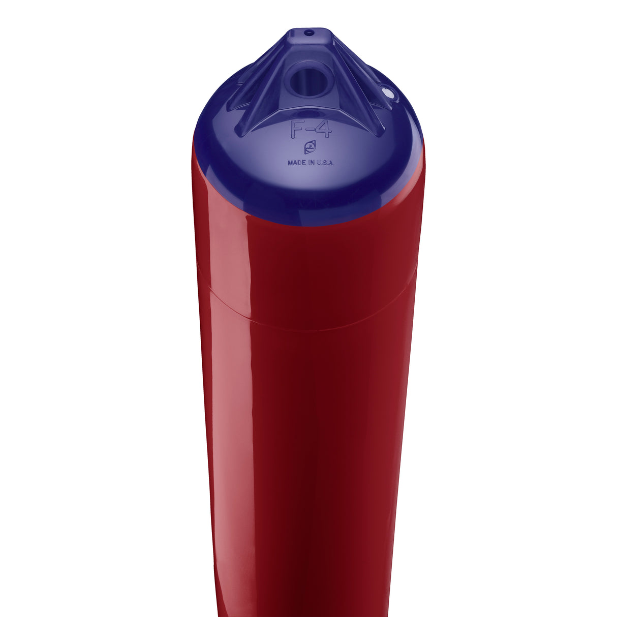 Burgundy boat fender with Navy-Top, Polyform F-4 angled shot