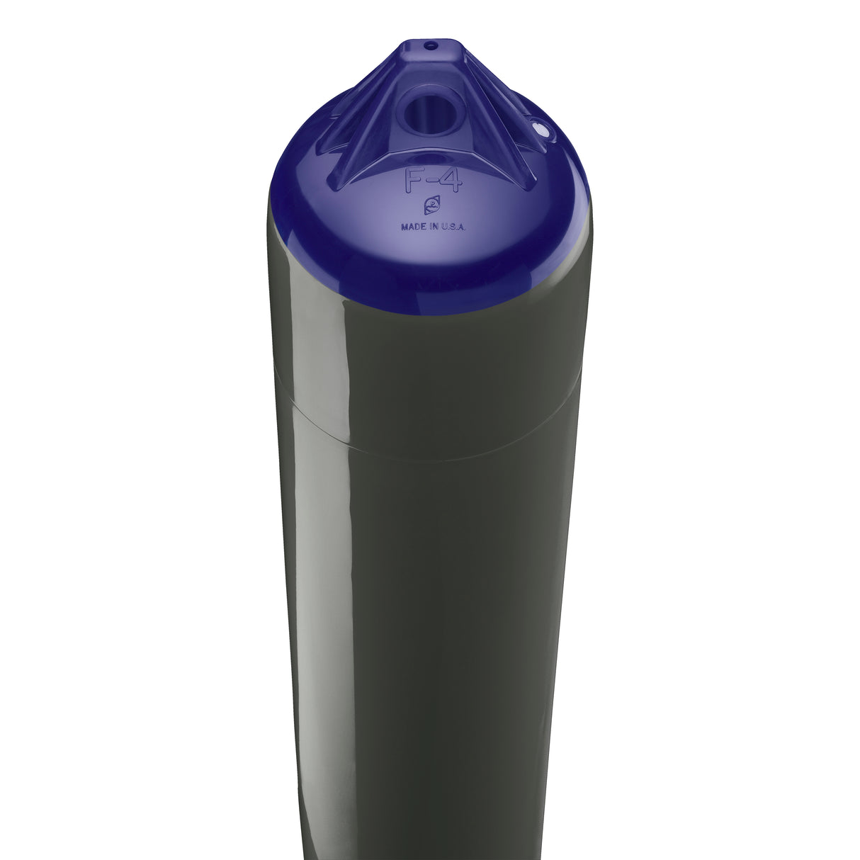 Graphite boat fender with Navy-Top, Polyform F-4 angled shot