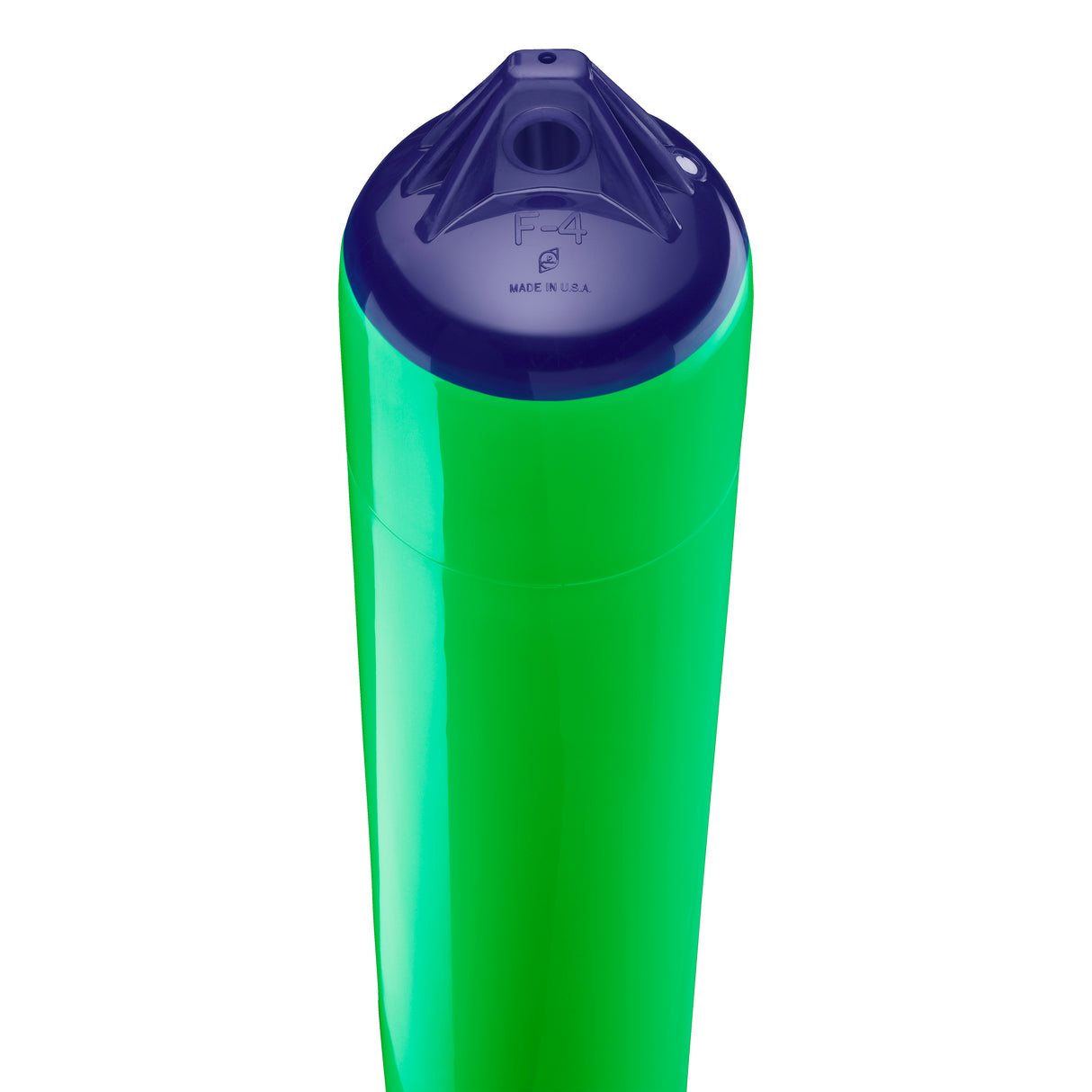 Green boat fender with Navy-Top, Polyform F-4 angled shot