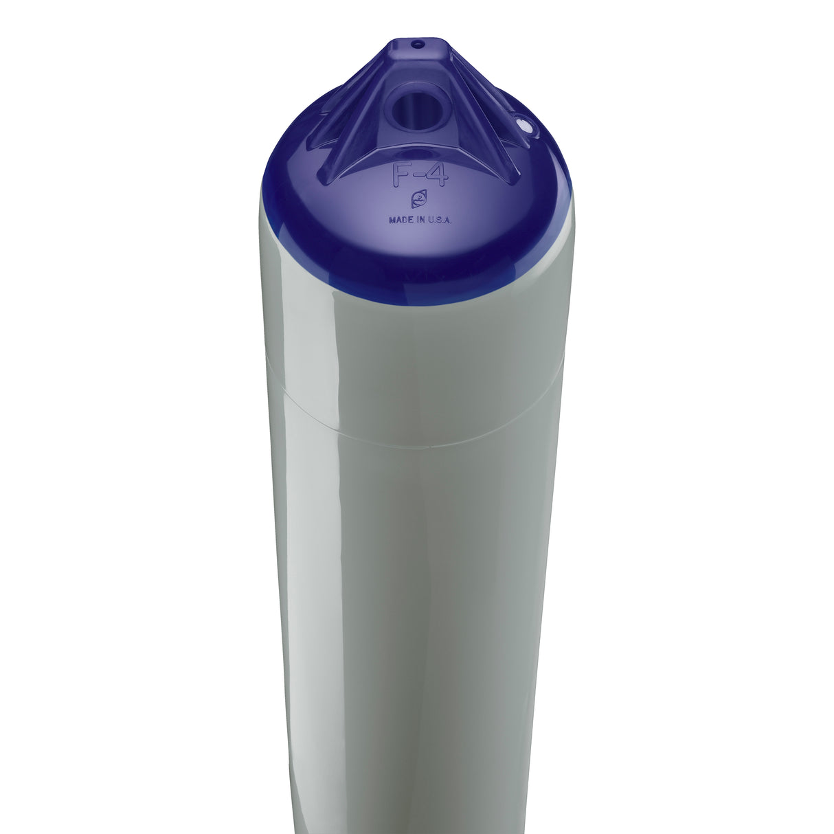 Grey boat fender with Navy-Top, Polyform F-4 angled shot