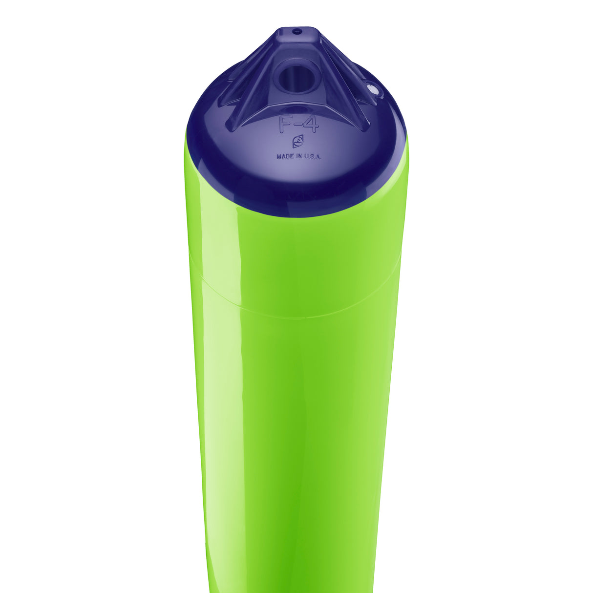 Lime boat fender with Navy-Top, Polyform F-4 angled shot