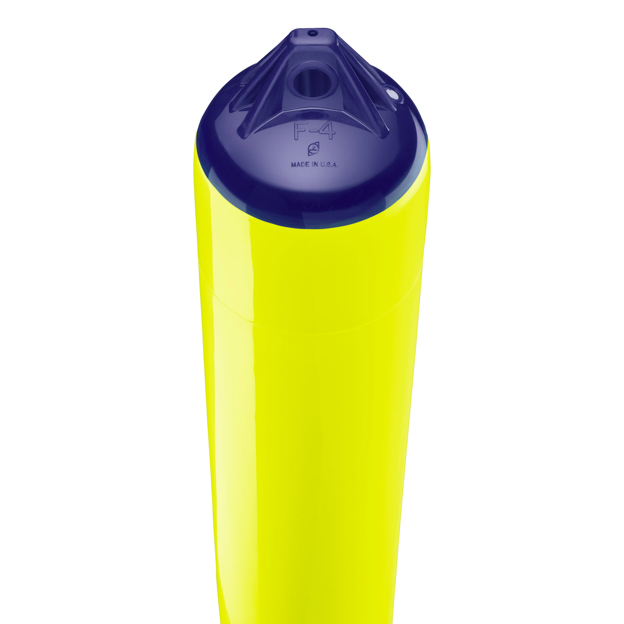 Saturn Yellow boat fender with Navy-Top, Polyform F-4 angled shot