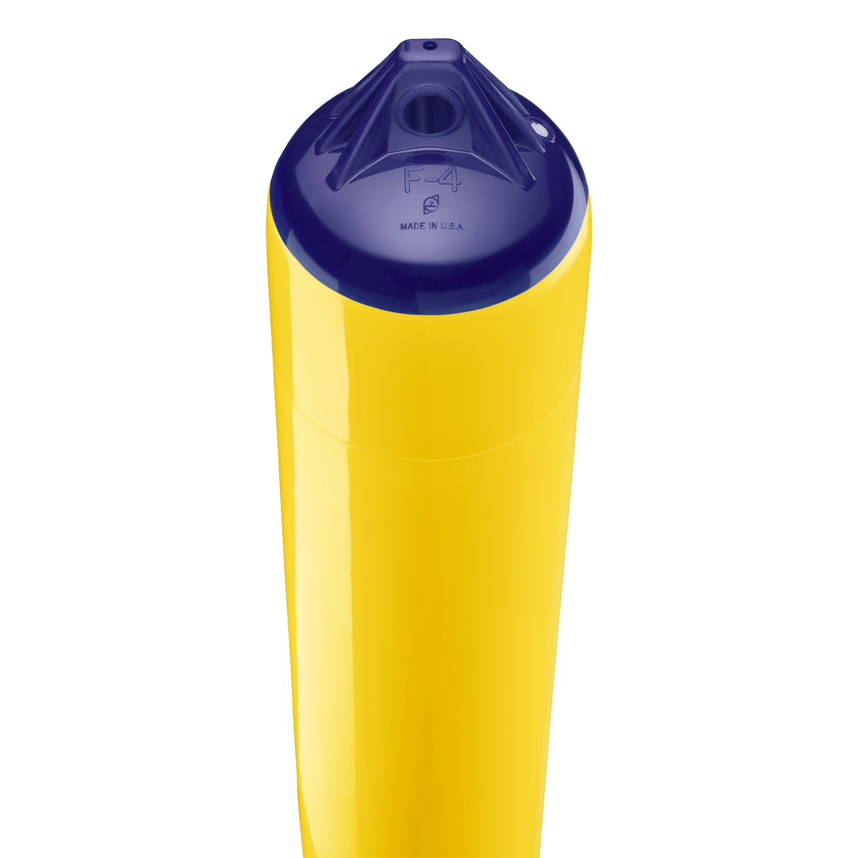 Yellow boat fender with Navy-Top, Polyform F-4 angled shot