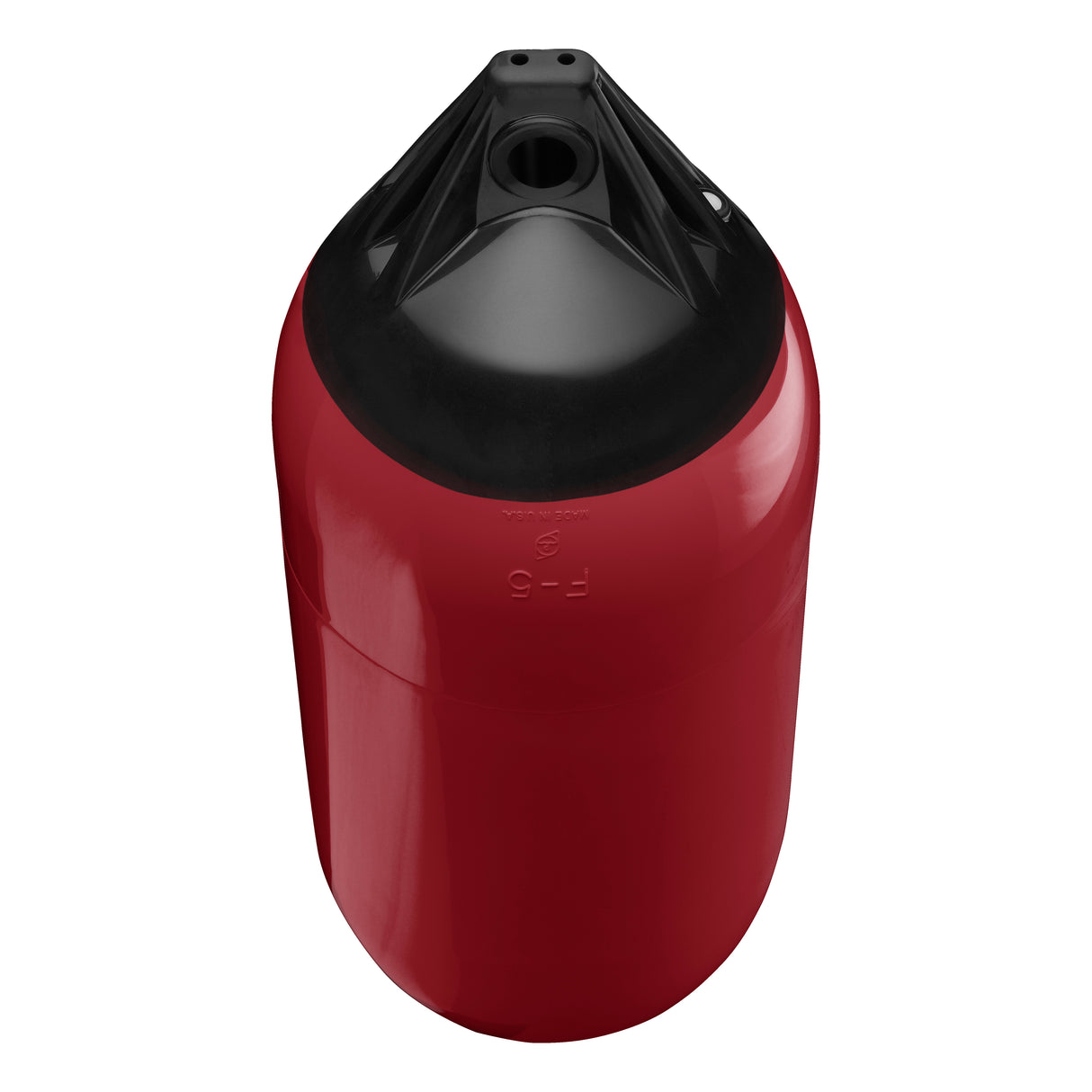 Burgundy boat fender with Black-Top, Polyform F-5 angled shot