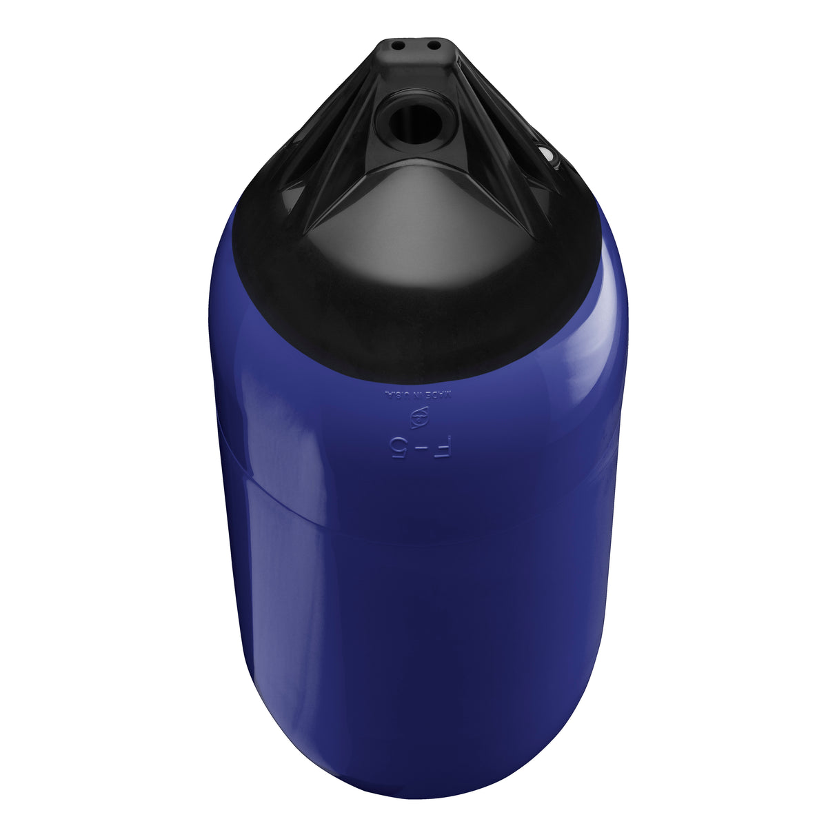 Navy Blue boat fender with Black-Top, Polyform F-5 angled shot