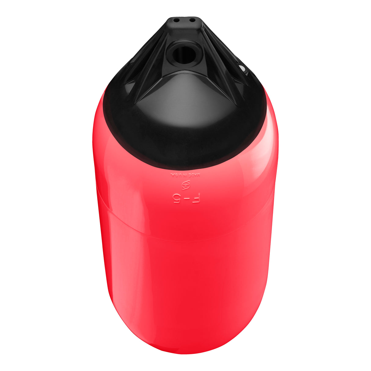 Red boat fender with Black-Top, Polyform F-5 angled shot