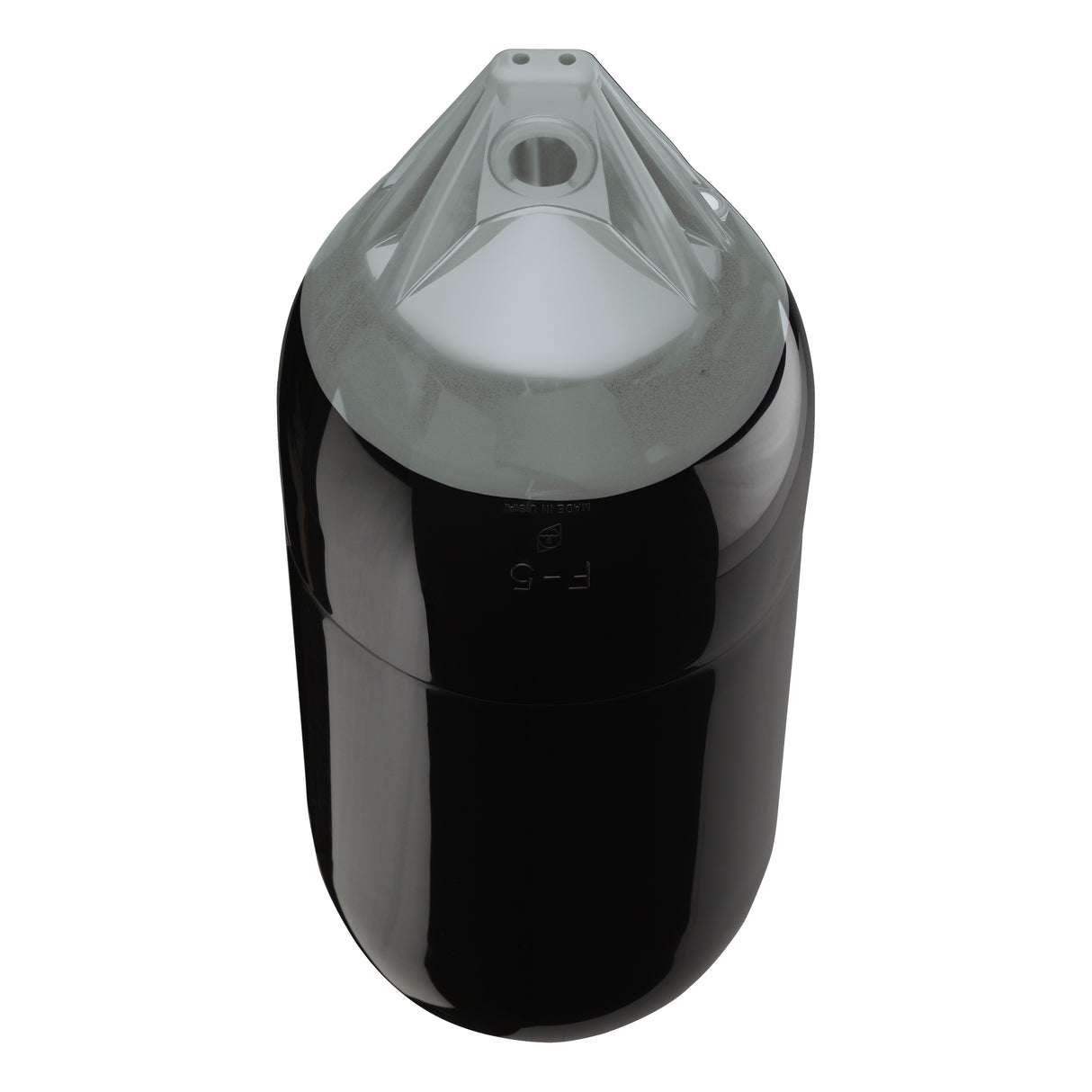 Black boat fender with Grey-Top, Polyform F-5 angled shot