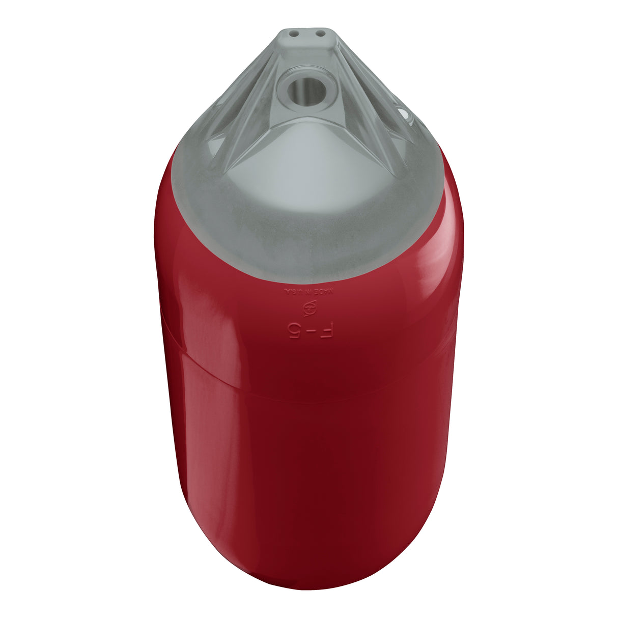 Burgundy boat fender with Grey-Top, Polyform F-5 angled shot