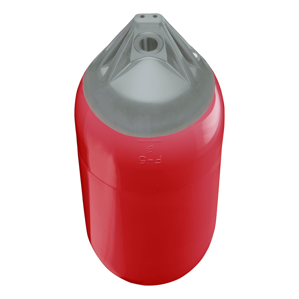 Classic Red boat fender with Grey-Top, Polyform F-5 angled shot