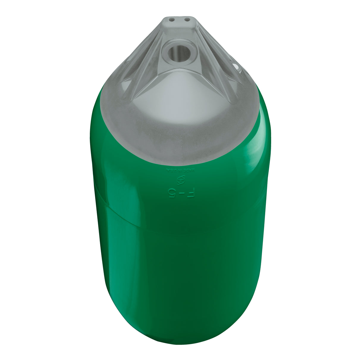 Forest Green boat fender with Grey-Top, Polyform F-5 angled shot