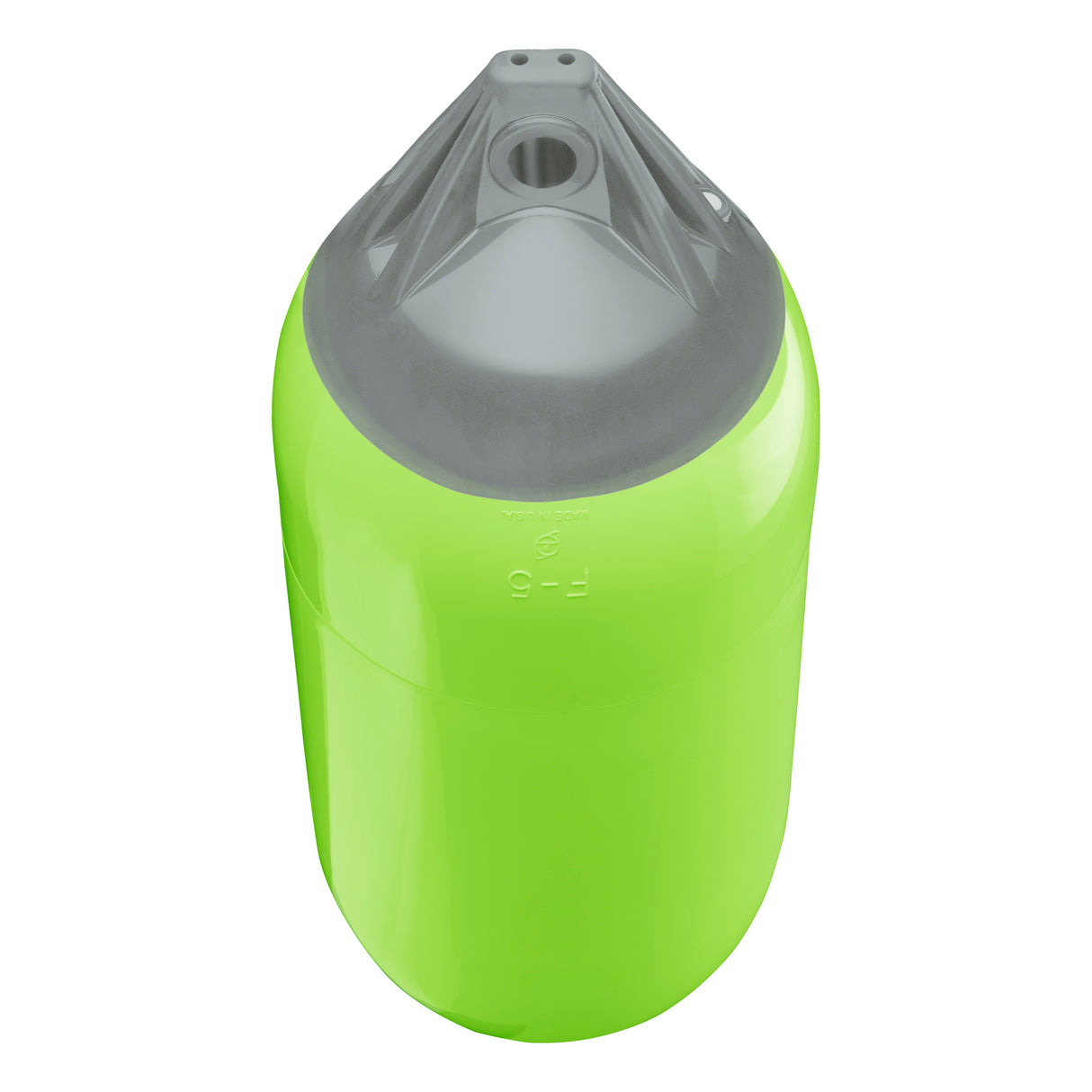 Lime boat fender with Grey-Top, Polyform F-5 angled shot