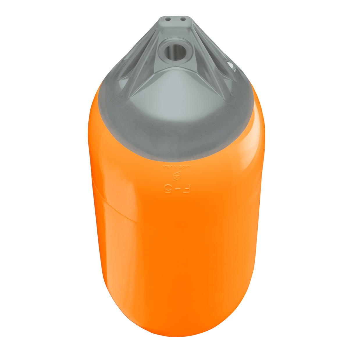 Orange boat fender with Grey-Top, Polyform F-5 angled shot