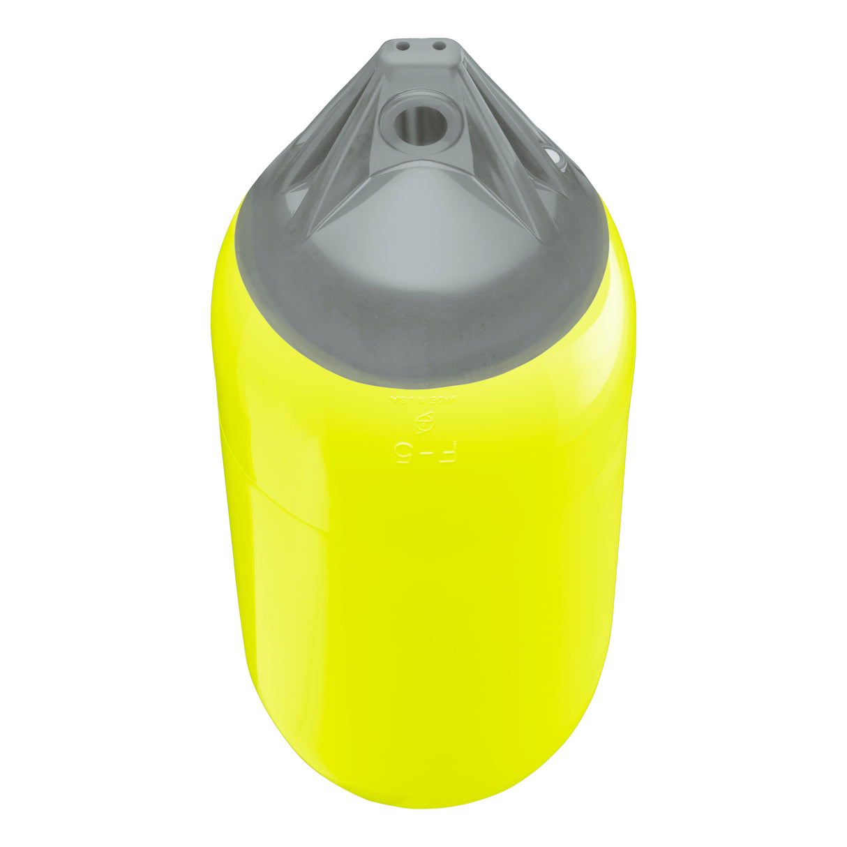 Saturn Yellow boat fender with Grey-Top, Polyform F-5 angled shot