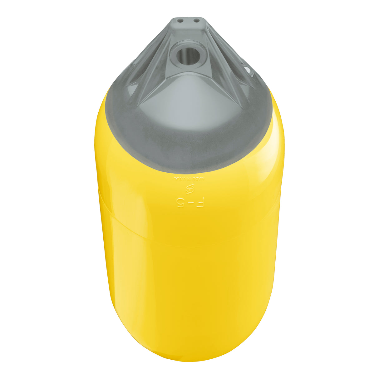Yellow boat fender with Grey-Top, Polyform F-5 angled shot
