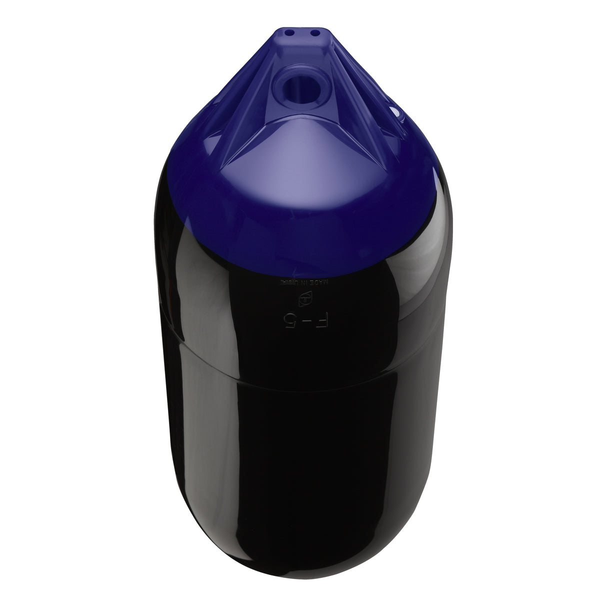 Black boat fender with Navy-Top, Polyform F-5 angled shot