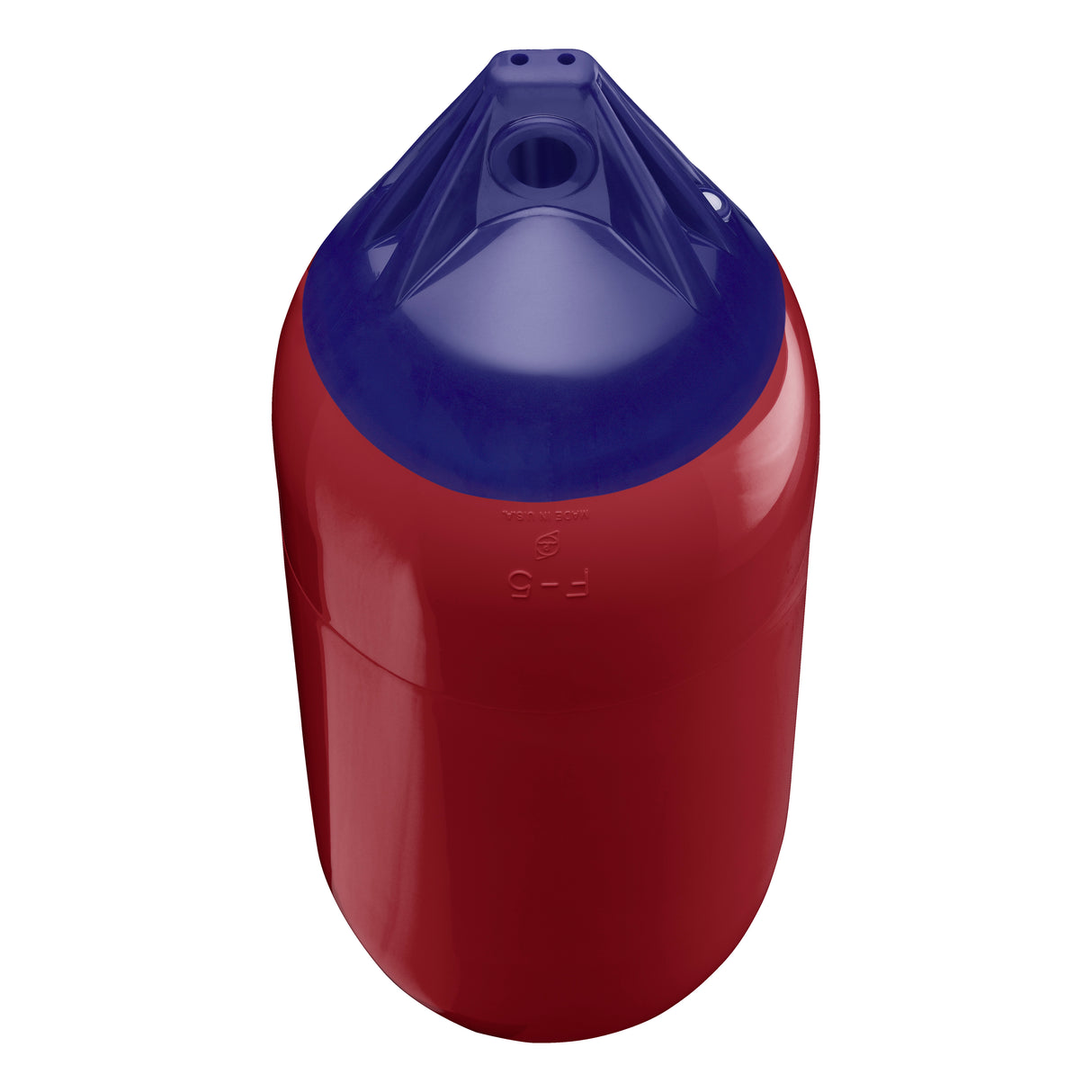 Burgundy boat fender with Navy-Top, Polyform F-5 angled shot
