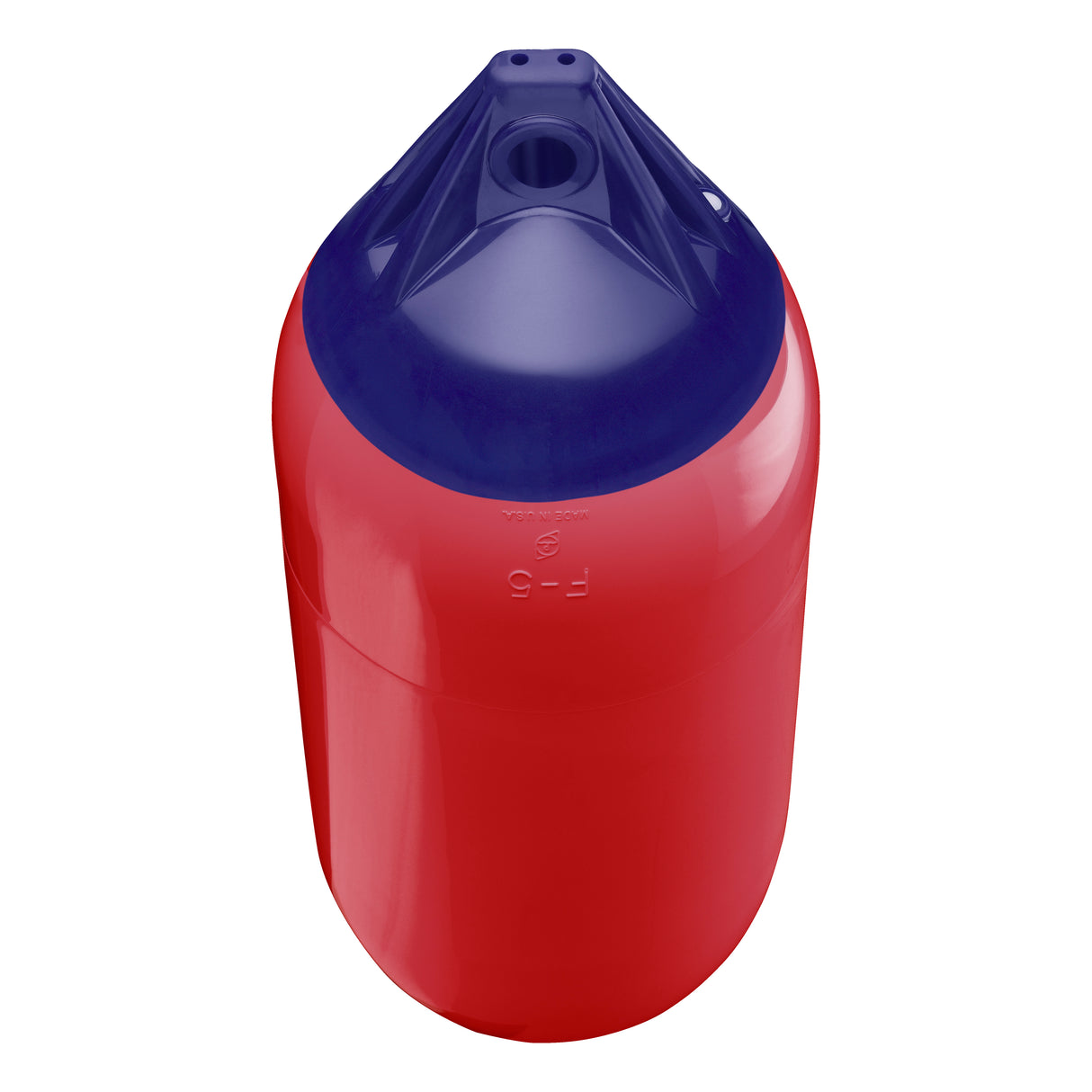 Classic Red boat fender with Navy-Top, Polyform F-5 angled shot