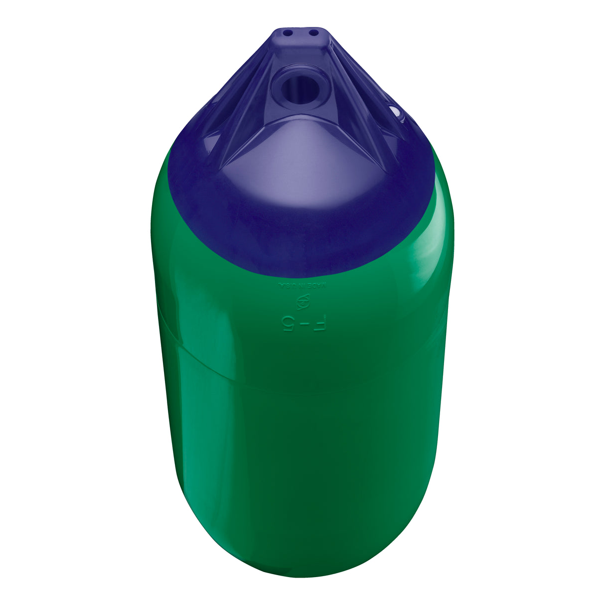 Forest Green boat fender with Navy-Top, Polyform F-5 angled shot