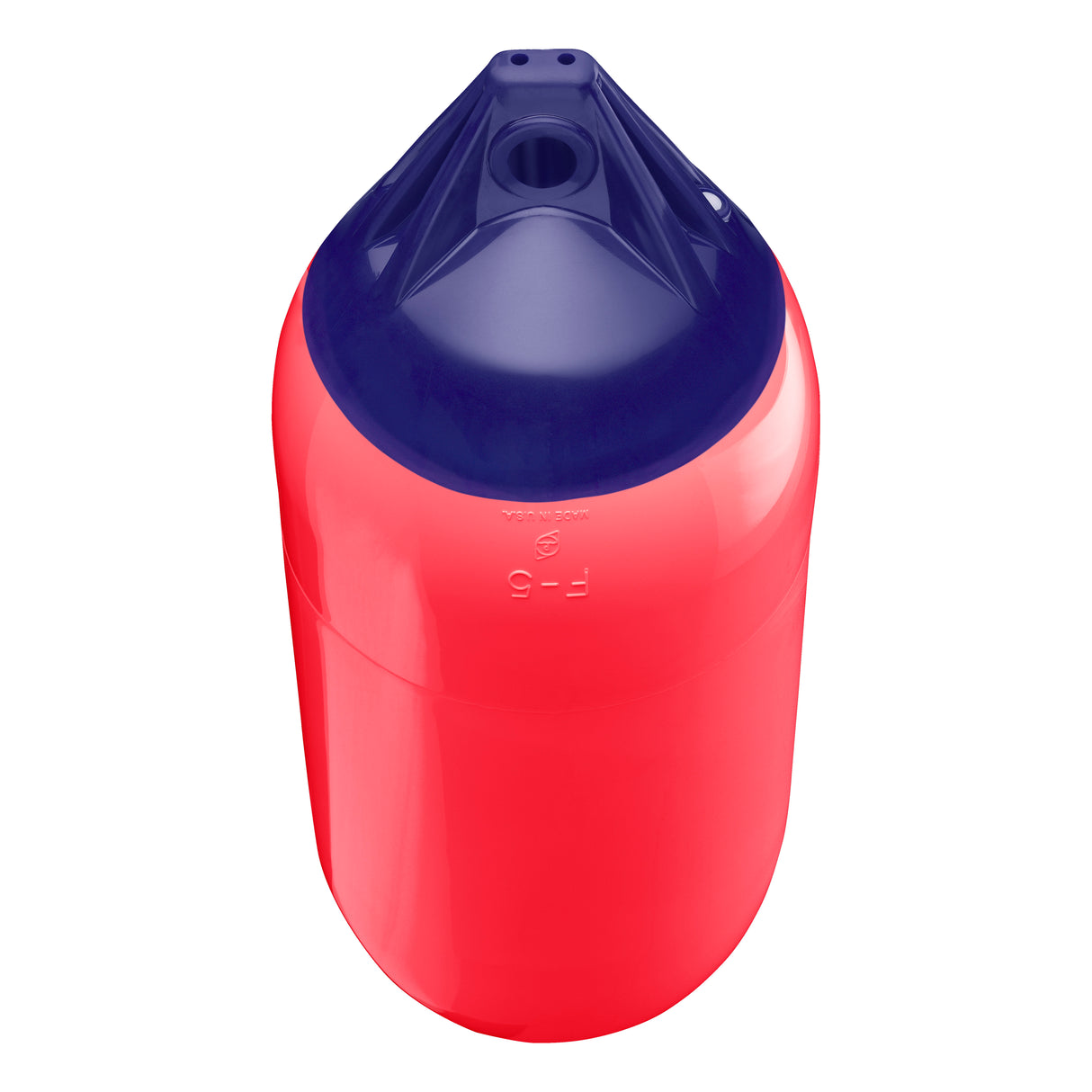 Red boat fender with Navy-Top, Polyform F-5 angled shot