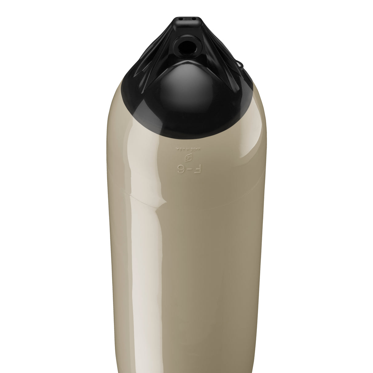 Sand boat fender with Black-Top, Polyform F-6 angled shot