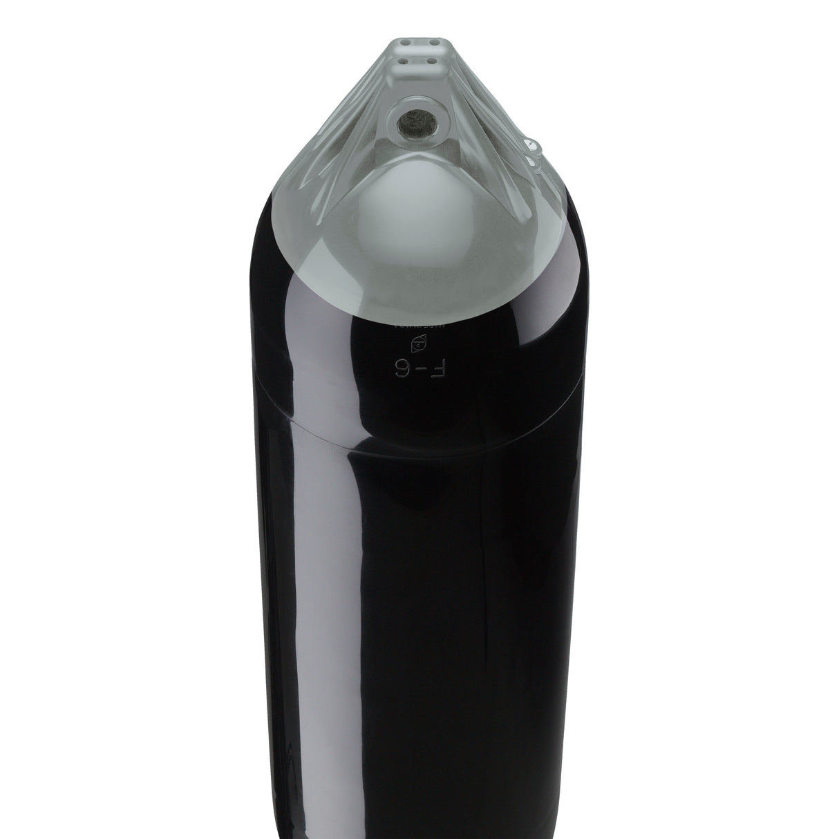 Black boat fender with Grey-Top, Polyform F-6 angled shot
