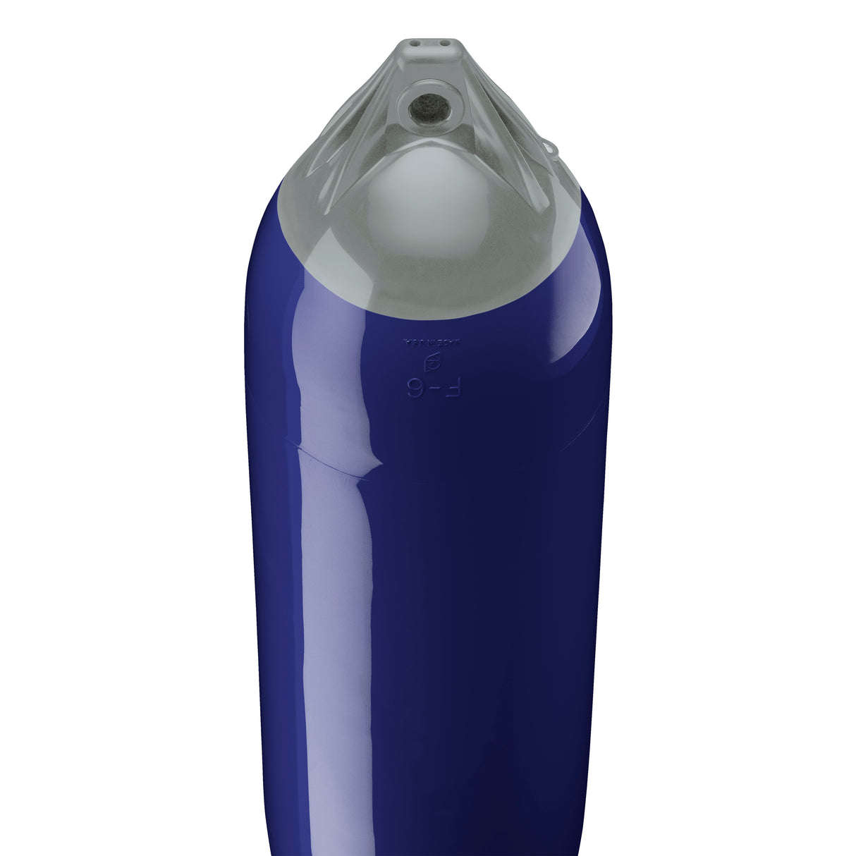 Navy Blue boat fender with Grey-Top, Polyform F-6 angled shot