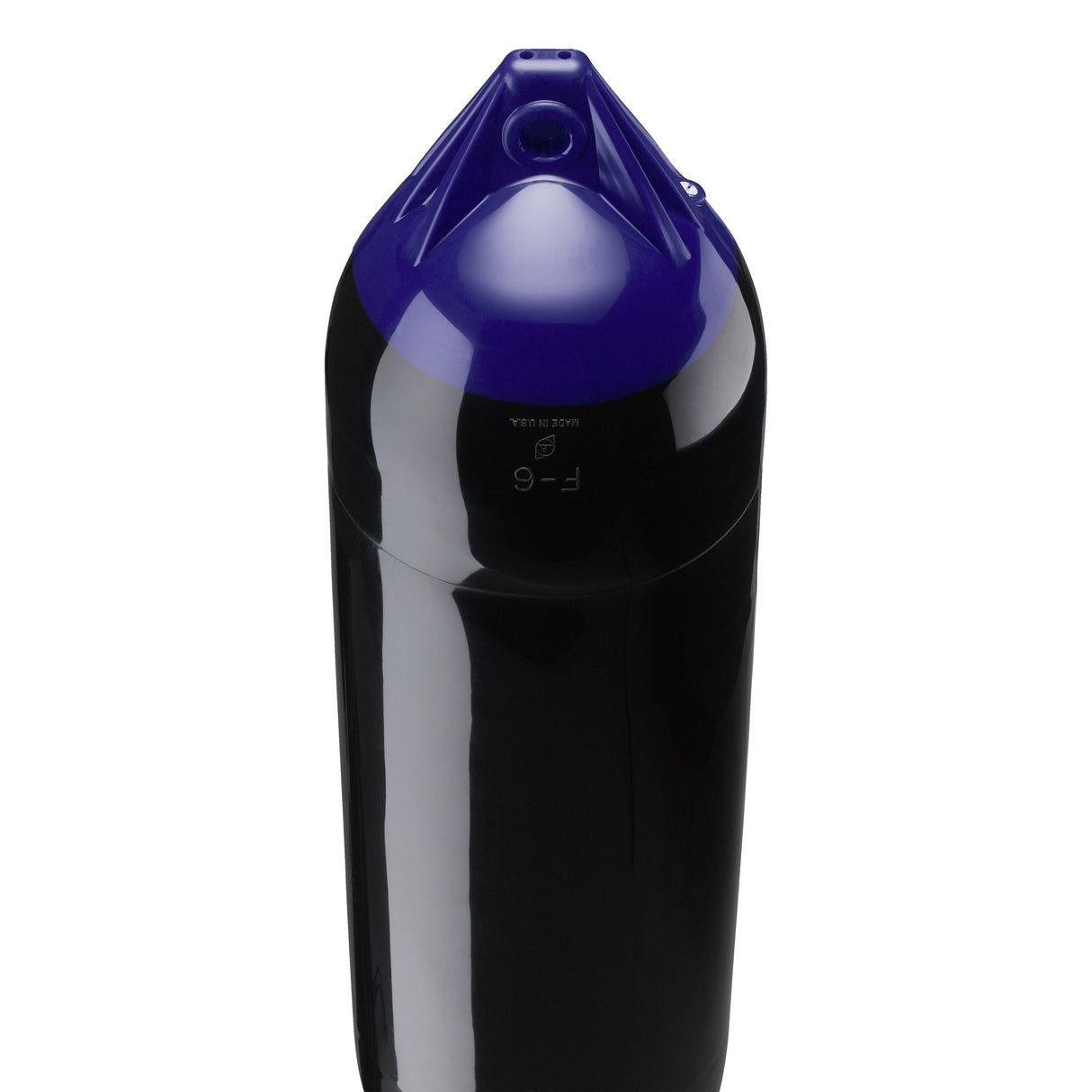 Black boat fender with Navy-Top, Polyform F-6 angled shot