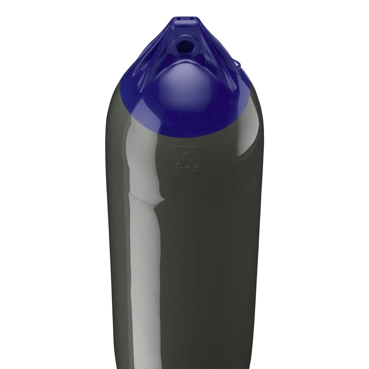 Graphite boat fender with Navy-Top, Polyform F-6 angled shot