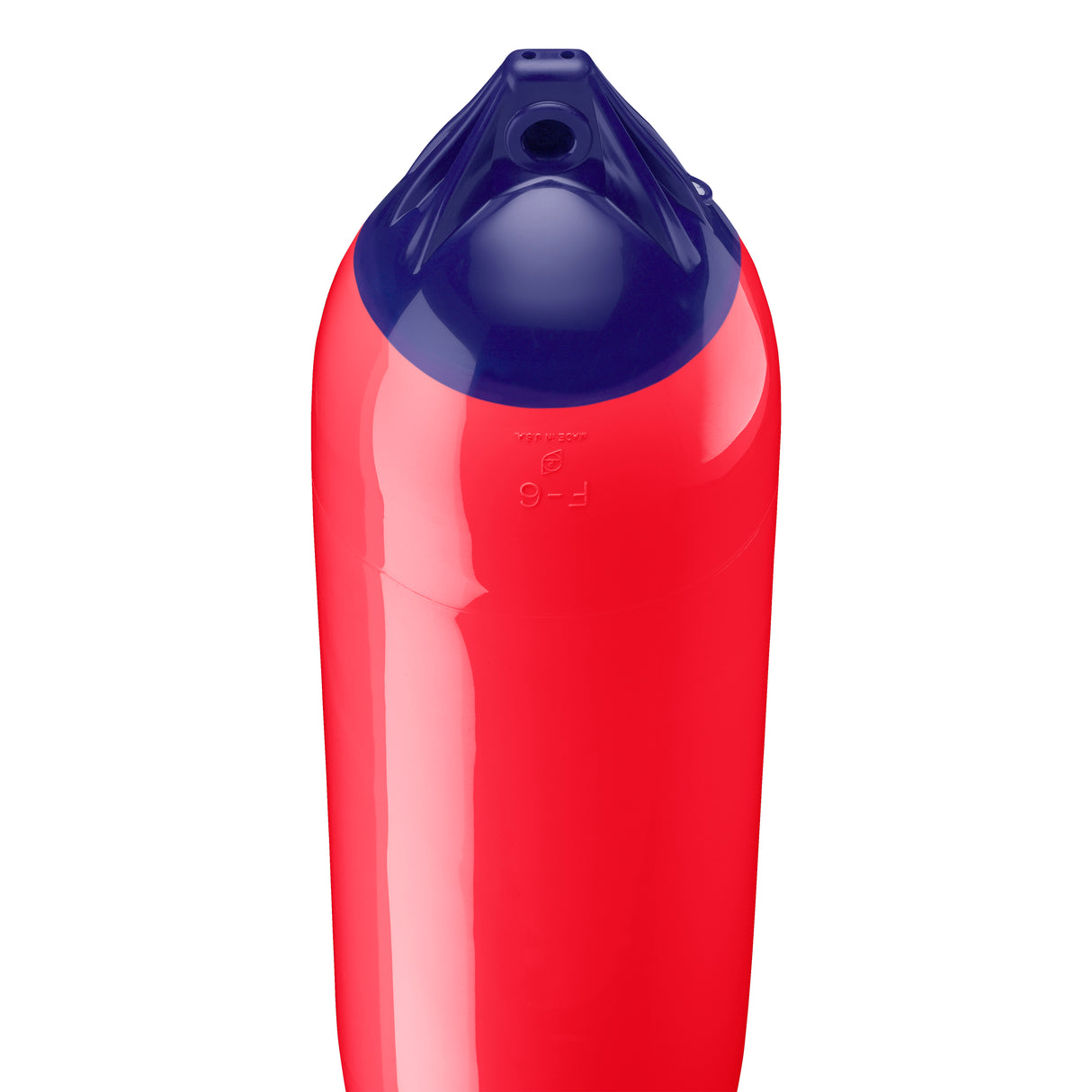 Red boat fender with Navy-Top, Polyform F-6 angled shot