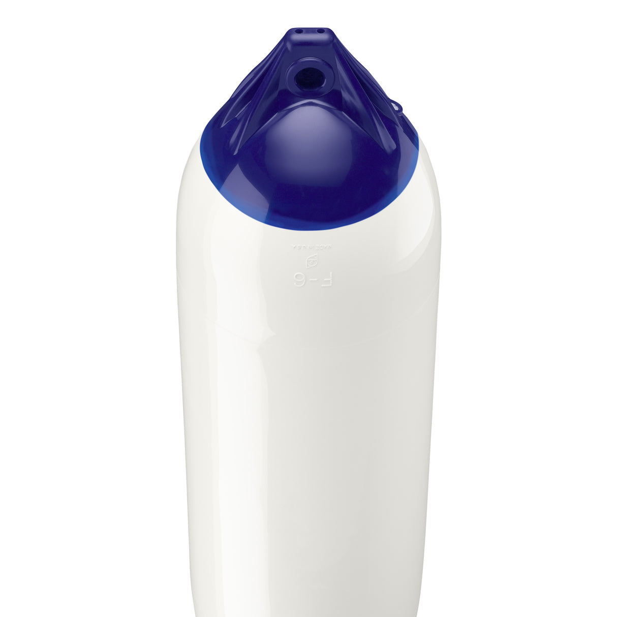 White boat fender with Navy-Top, Polyform F-6 angled shot