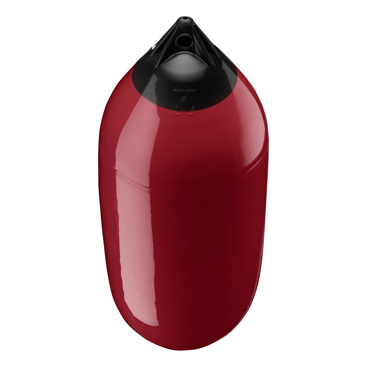 Burgundy boat fender with Black-Top, Polyform F-7 angled shot