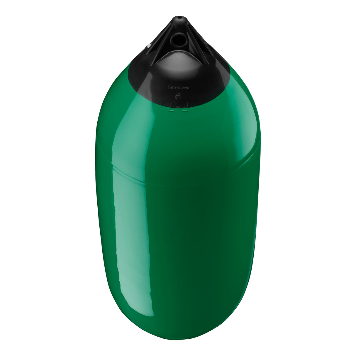 Forest Green boat fender with Black-Top, Polyform F-7 angled shot