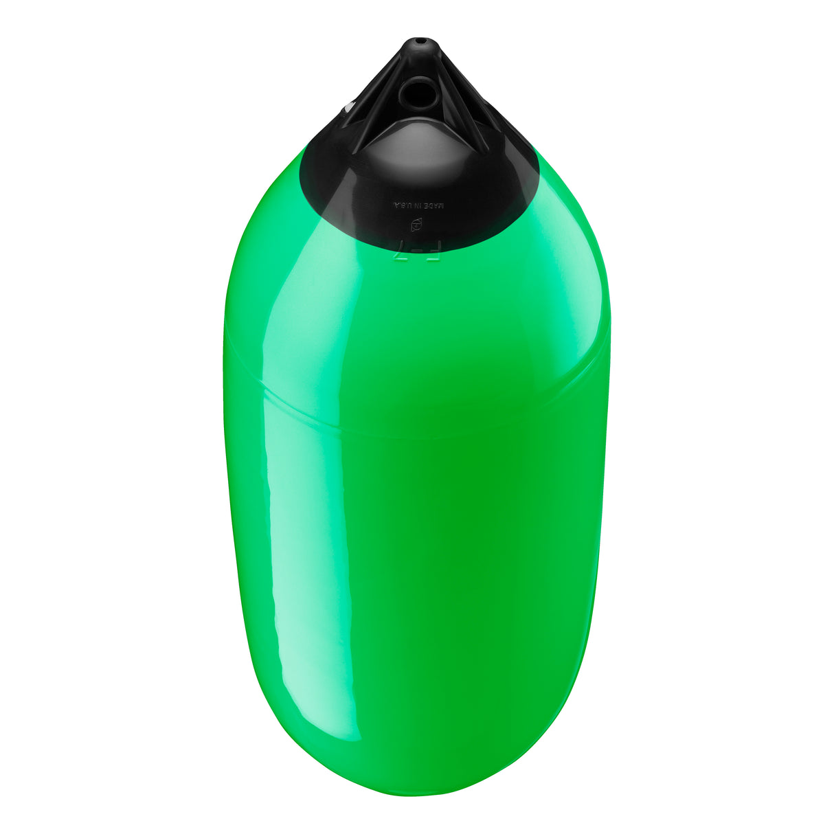 Green boat fender with Black-Top, Polyform F-7 angled shot