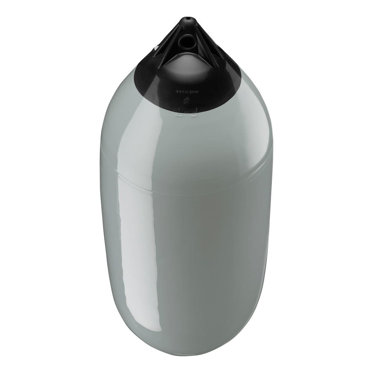 Grey boat fender with Black-Top, Polyform F-7 angled shot