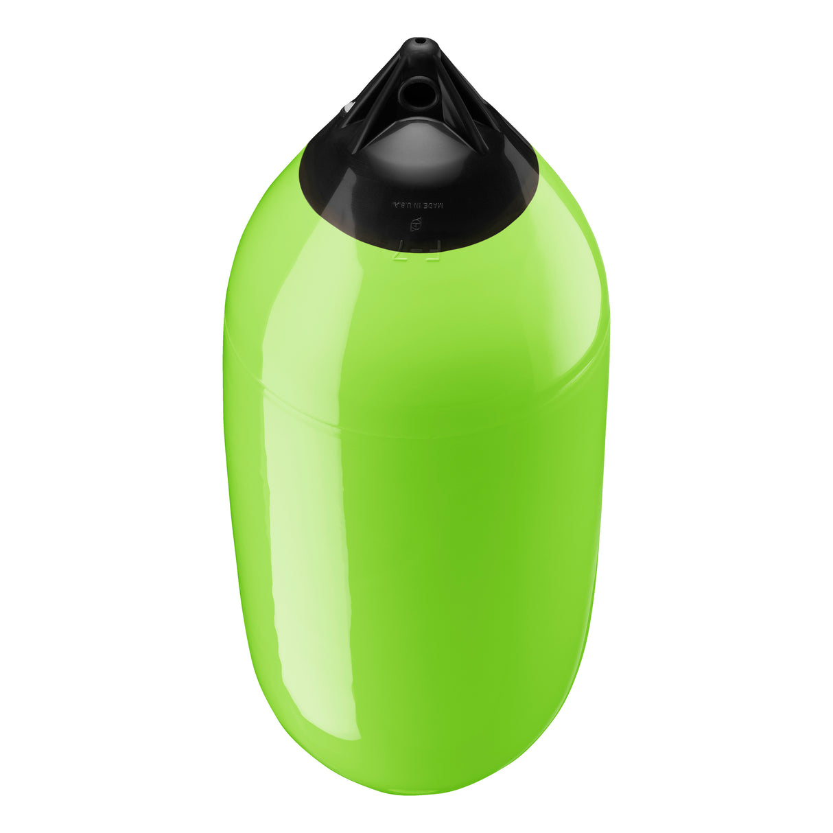 Lime boat fender with Black-Top, Polyform F-7 angled shot