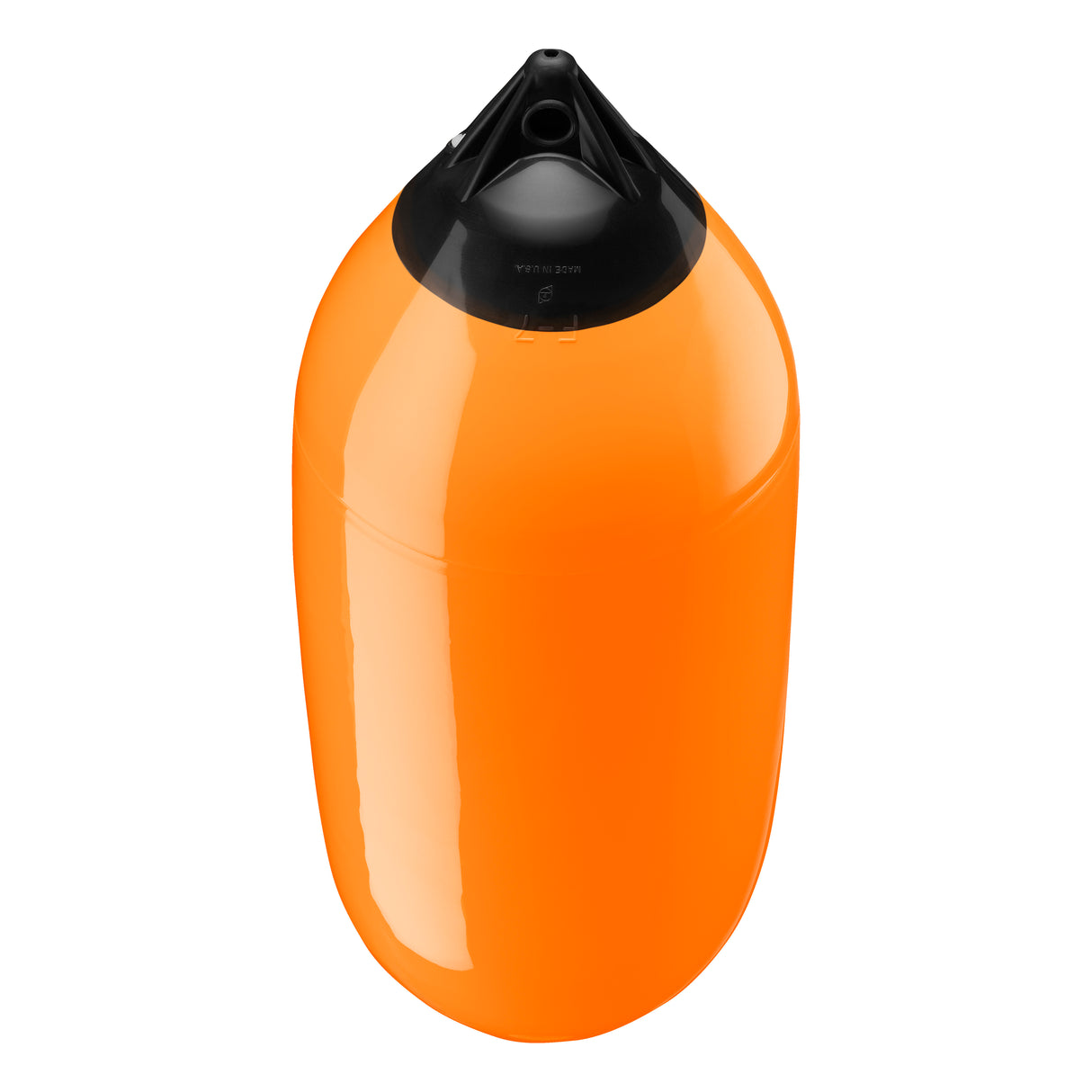 Orange boat fender with Black-Top, Polyform F-7 angled shot
