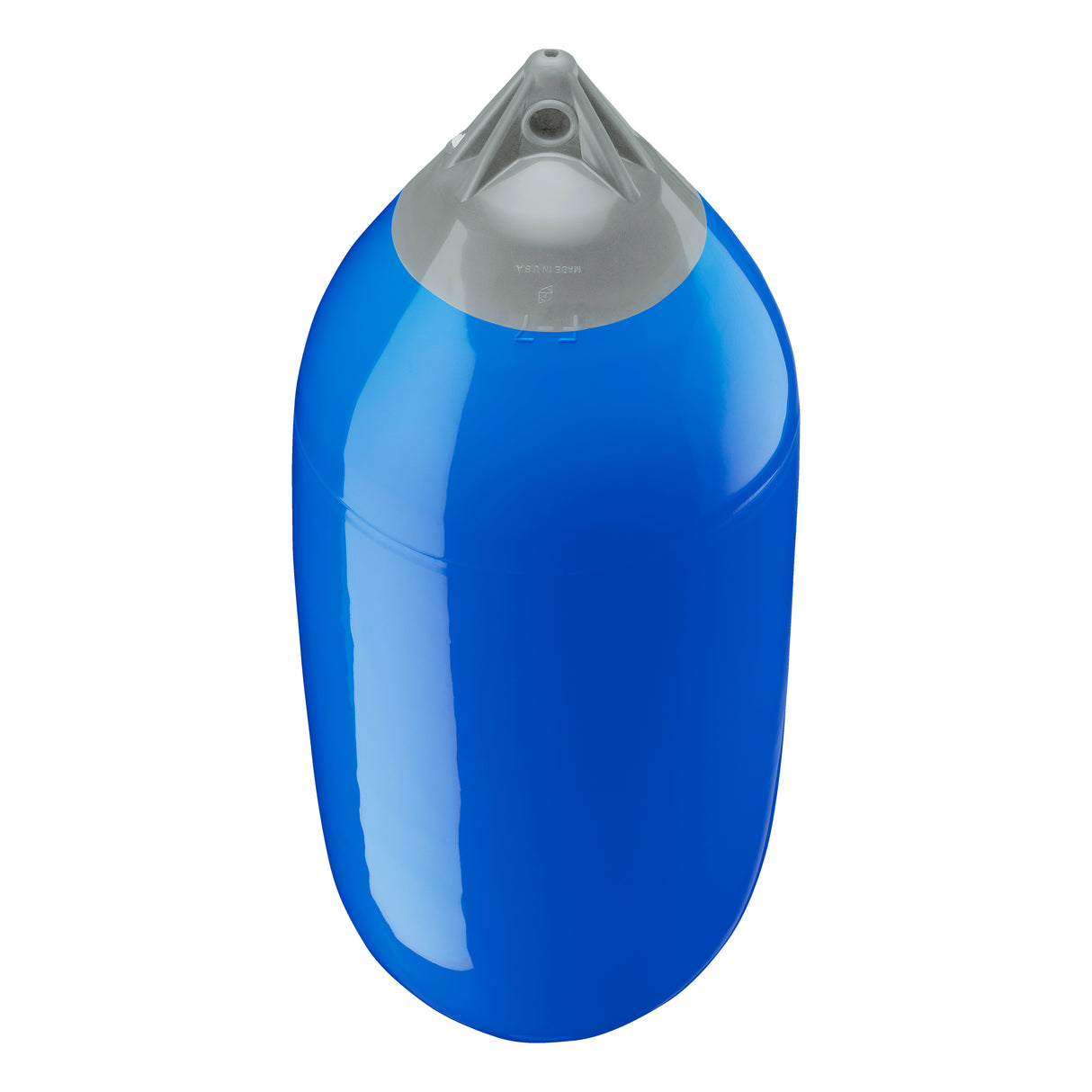 Blue boat fender with Grey-Top, Polyform F-7 angled shot
