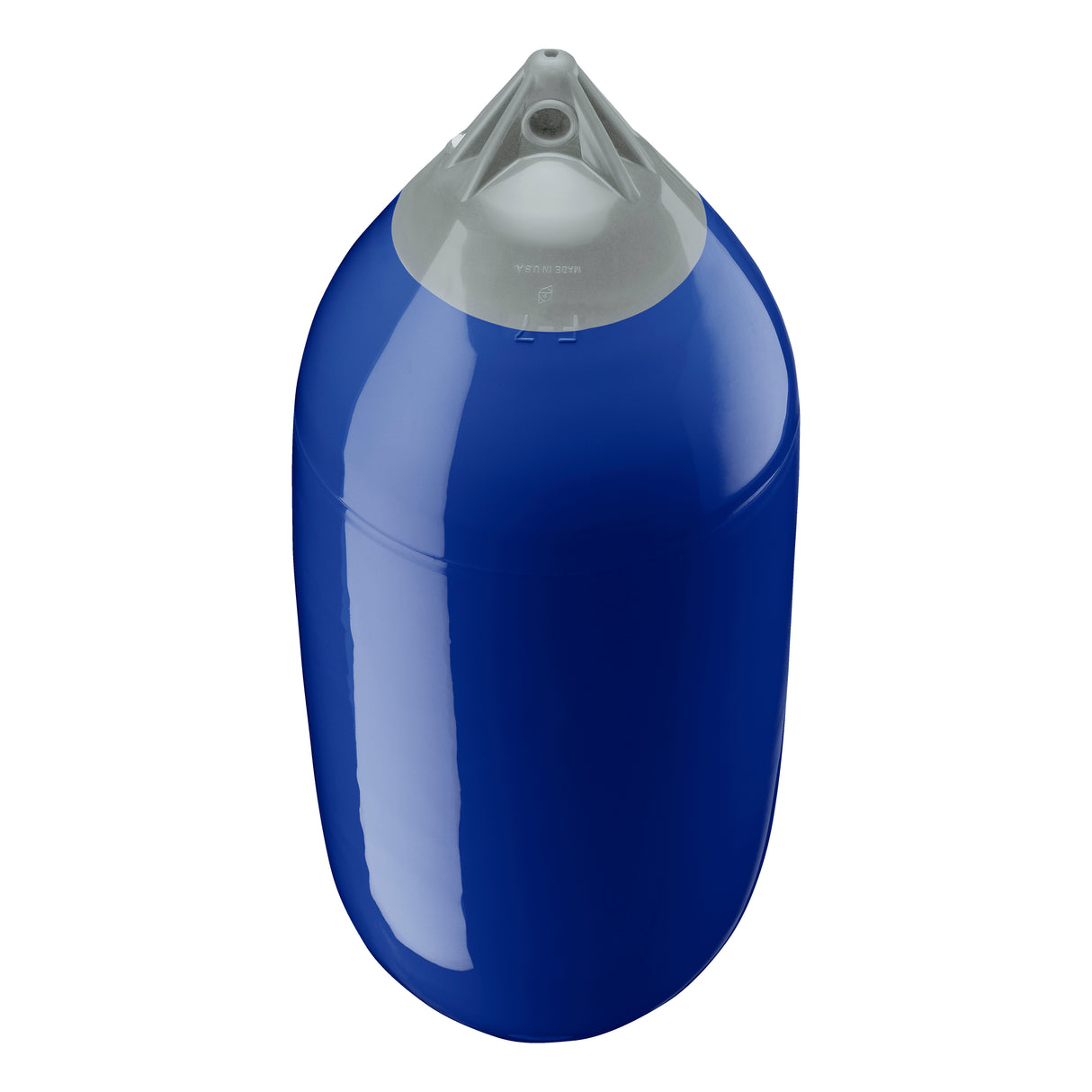 Cobalt Blue boat fender with Grey-Top, Polyform F-7 angled shot