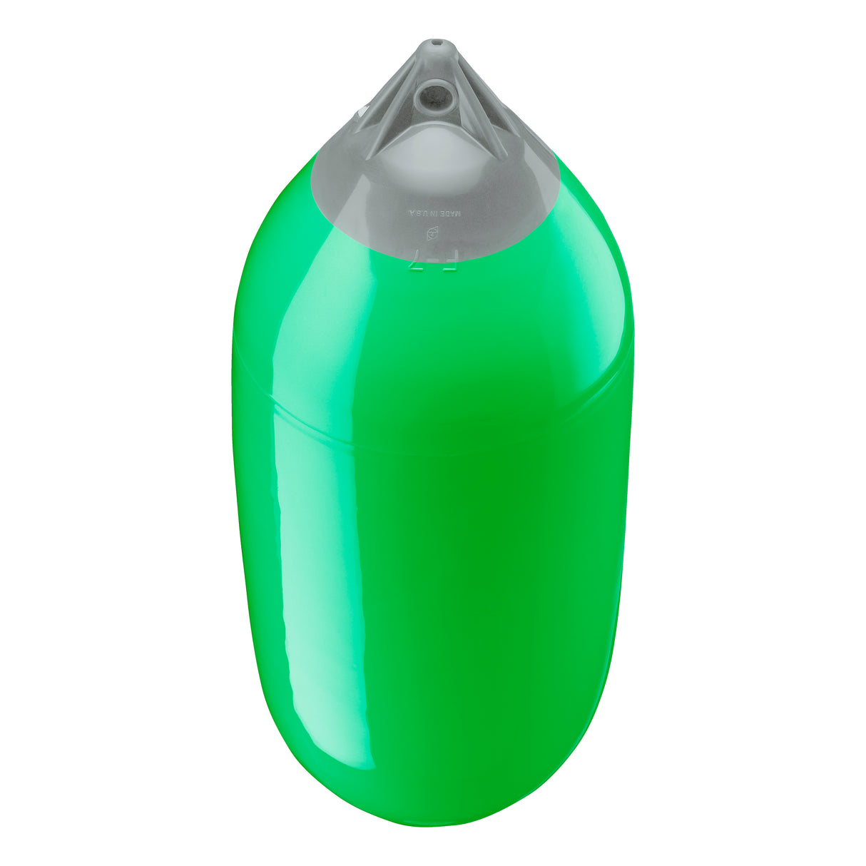 Green boat fender with Grey-Top, Polyform F-7 angled shot
