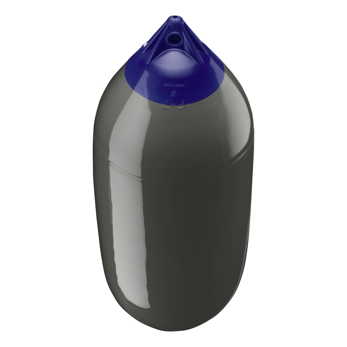 Graphite boat fender with Navy-Top, Polyform F-7 angled shot