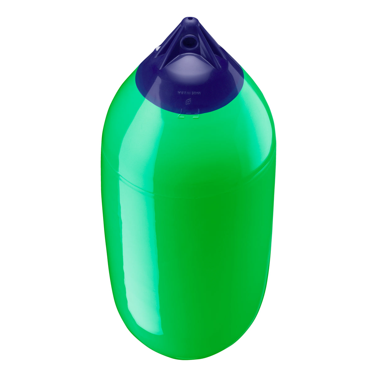 Green boat fender with Navy-Top, Polyform F-7 angled shot